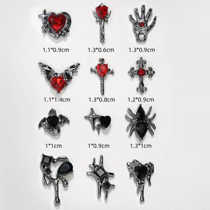 Boxed Retro Alloy Y2K 3D Cross Nail Art Jewelry With Rhinestones Punk Nail Art Charm Accessories DIY Nail Decorations