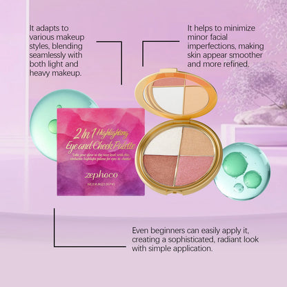 3-In-1 Face Palette Highly Pigmented Fine Powder Highlighter Shimmer Eyeshadow Silky Blush Multi-Functional Brightening Palette
