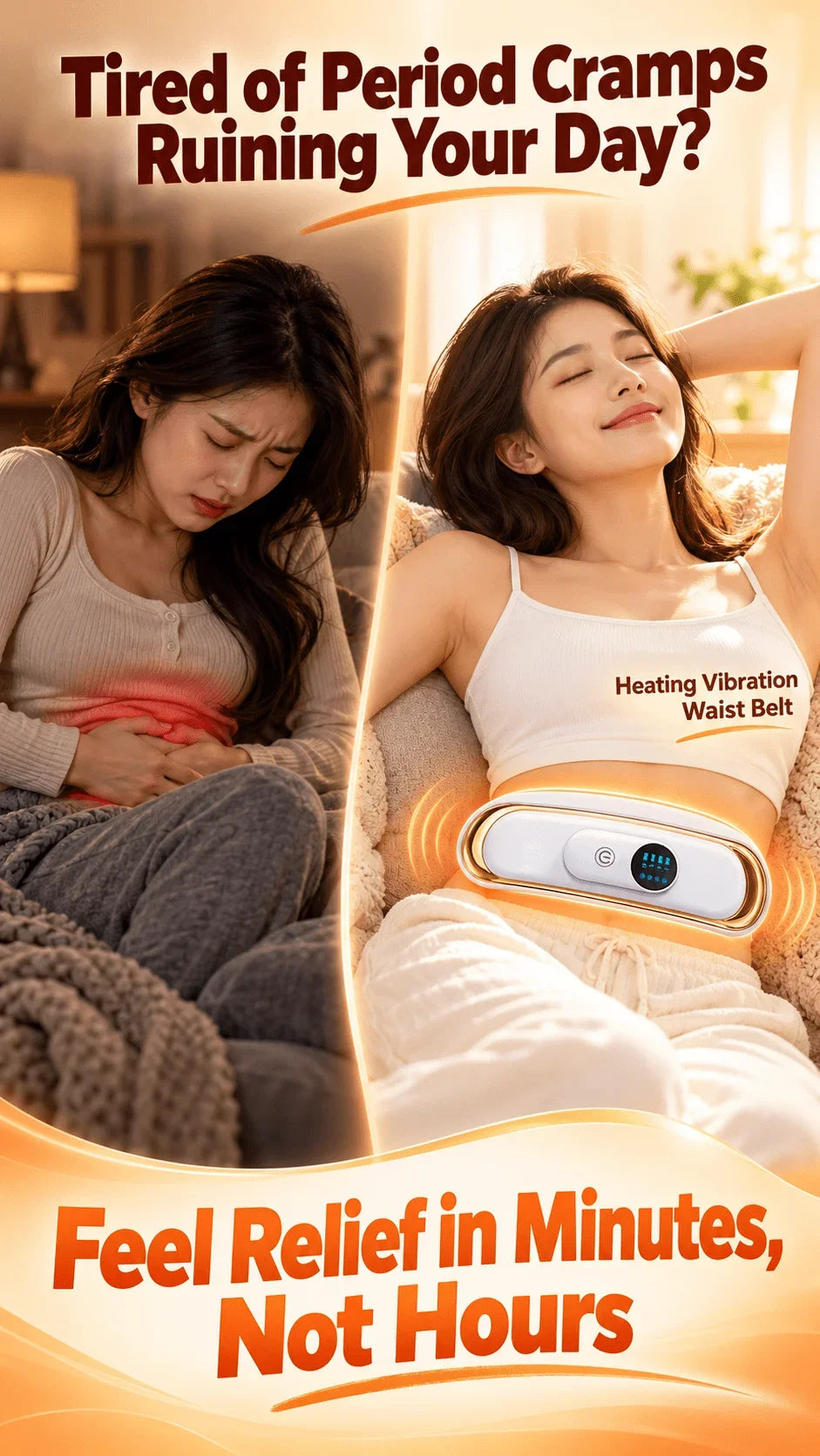 Period Pain Relief Belt Soothing Heating Vibration Waist Massager for Menstrual Cramps & Lower Back Soreness