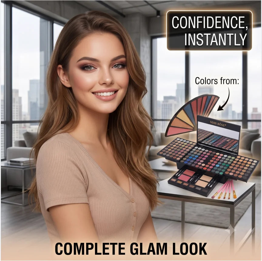 All‑in‑One Makeup Palette Pigmented Matte Shimmer Eyeshadow Blush Contour Kit Full Cosmetic Set for Beginners & Makeup Artists