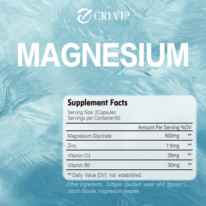 Magnesium Glycinate Supplement 500mg with Zinc,Vitamin D3 B6 High Absorption Support Muscle, Nerve, Joint and Heart Health
