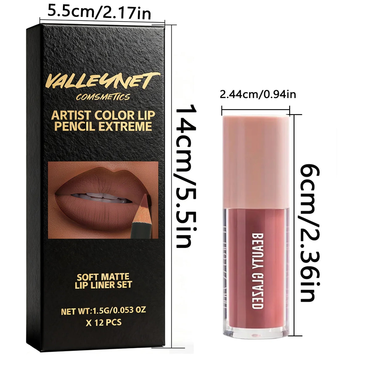 Beauty Glazed 12Pcs Lip Liner & Lip Gloss Set, Waterproof Matte Nude Lip Makeup Kit, Long Lasting for Daily & Party