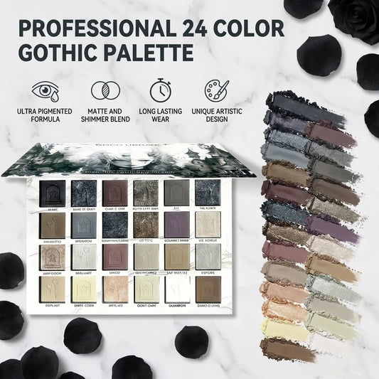 24 Colors Gothic Eyeshadow Palette with 12Pcs Colored Eyeliner Pencils, Dark Cool Tone Matte Shimmer Gray Black Smoky Eye Shadow Makeup Kit, Long Lasting Waterproof Color Eyeliner Set, Halloween Goth Makeup Gift Set for Women