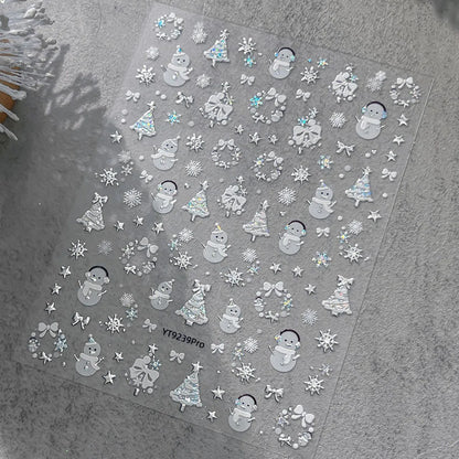 2026 New 5D Embossed Garland/Christmas Tree Nail Stickers White Snowflakes Bow Star Nail Decals Self-Adhesive Xmas Nail Decor