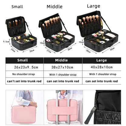Waterproof PU Leather Cosmetic Bag Professional Large Capacity Storage Make Up Handbag Case Travel Toiletry Makeup Bag For Women