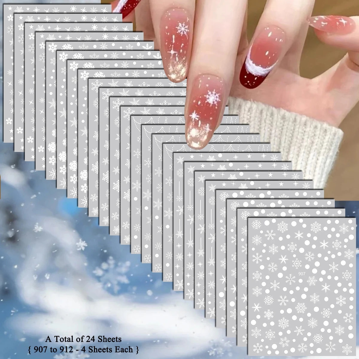 4 to 24 Sheets Xmas Snowflake Gold Silver Blue Holographic Self-Adhesive Winter Christmas Decor DIY Manicure Nail Art Stickers