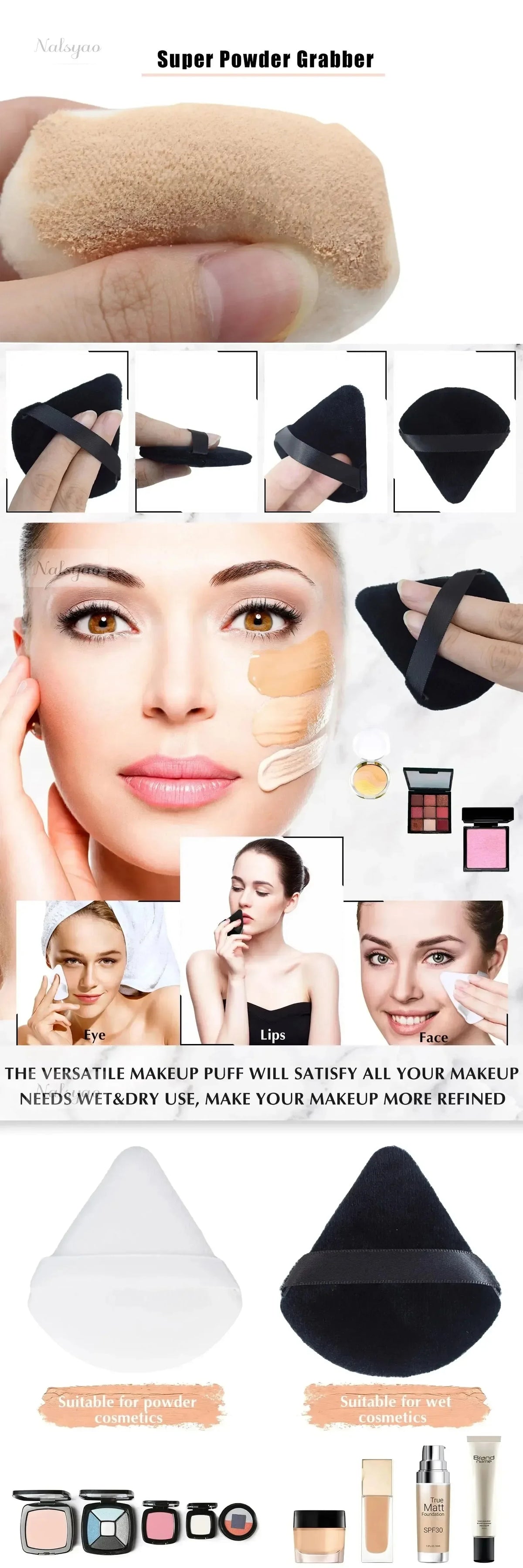 2/5/10/20Pcs Triangle Velvet Powder Puff Mini Face Makeup Sponge Washable Lightweight Cosmetics