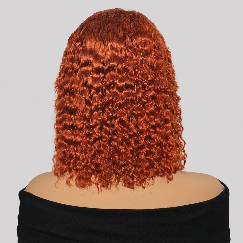 100% Human Hair Ginger Brown Bob Wig 220 Density Transparent Deep Wave 13x4 Lace Frontal Wigs Highlight Curly Short Bob Wig