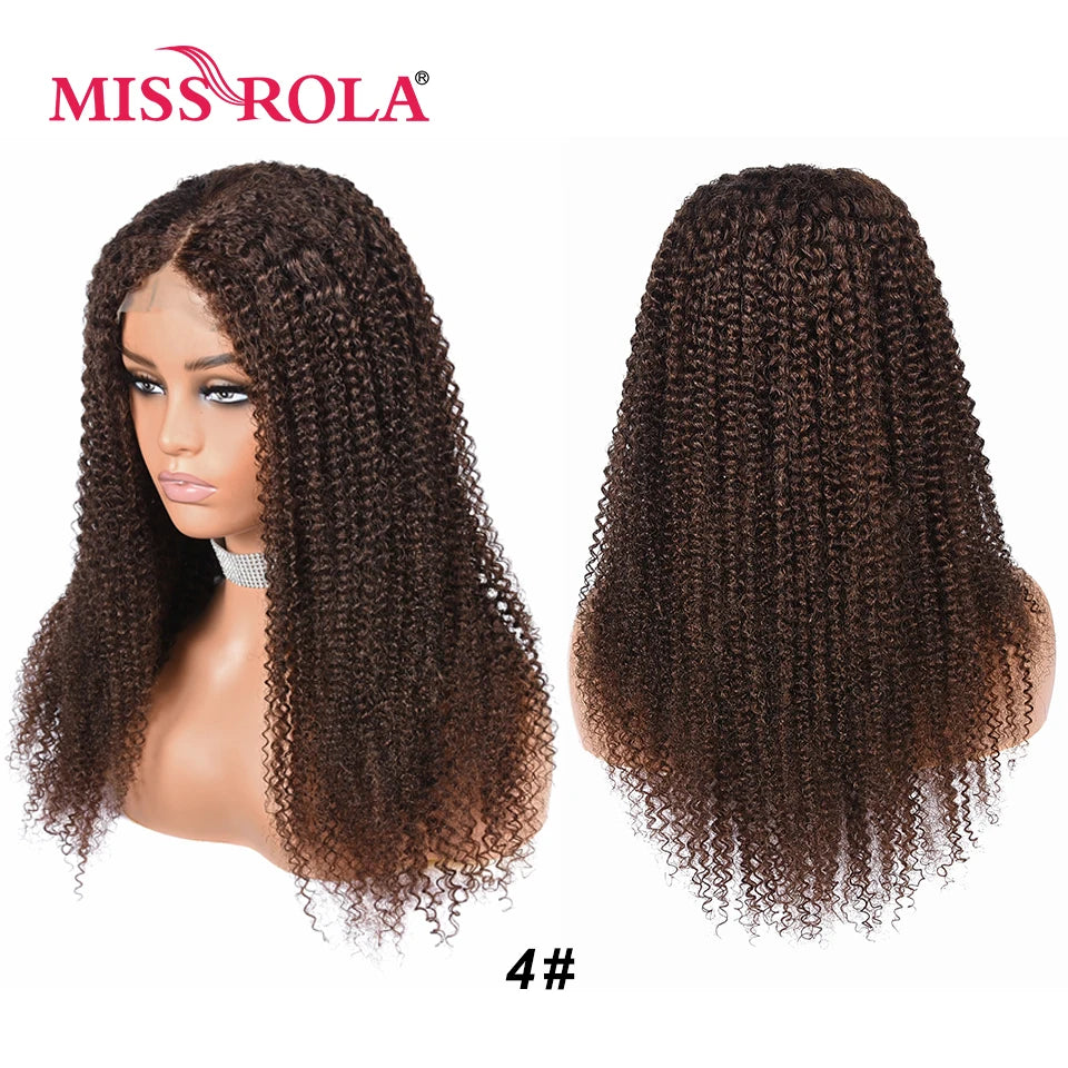 Miss Rola Brazilian Human Hair Curly Wigs 180% Density 4x4 Lace Closure Wig Kinky Curly Hair Wig Remy Pre Plucked With Baby Hair