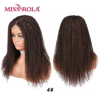 Miss Rola Brazilian Human Hair Curly Wigs 180% Density 4x4 Lace Closure Wig Kinky Curly Hair Wig Remy Pre Plucked With Baby Hair