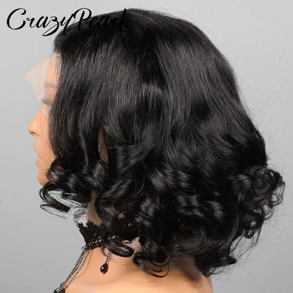 Short Bob Wig Human Hair 180% Density Glueless Lace Closure Wigs for Black Women Body Wave 13X4 Lace Front Wig Loose Wave Culry