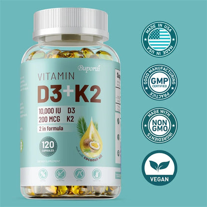 VITAMIN D3&K2 - Nerve, Muscle, Heart, Bone and Dental Health, Immune System Health