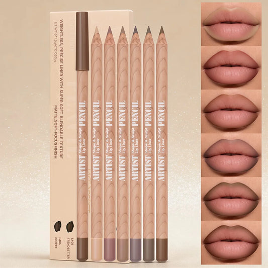 FACE SECRET 6pcs Velvet Matte Lip Liner Set - Long-Lasting Versatile Shades Longlasting Lip Makeup Berry, Brown, Pink Lip Pencil