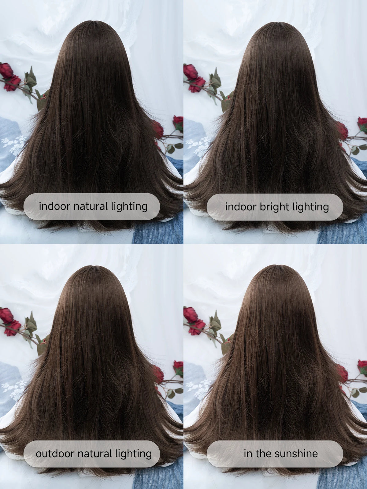 20Inch Chestnut Brown Lovely Synthetic Wigs with Bangs Medium Natural Wavy Hair Wig for Women Daily Use Cosplay Heat Resistant