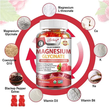 Magnesium Glycinate Gummies - Brain Health, Strengthen Muscles and Bones, Improve Sleep, Relax Nerves