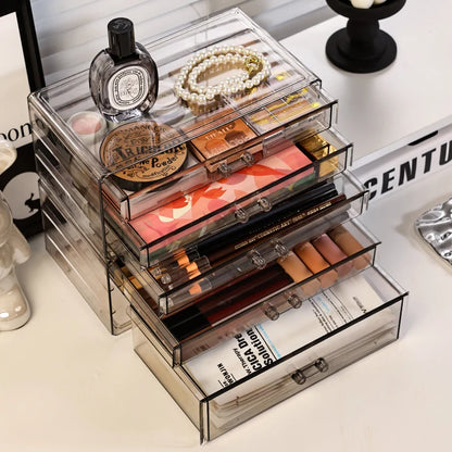 1pc Desktop Drawer Style Acrylic Transparent Black Cosmetics Storage Box Desktop Stackable Office Supplies Skincare Organizer