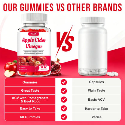 Apple Cider Vinegar Gummies with Pomegranate & Beet Root, Herbal Supplement, Support Digestive & Gut Wellness, Daily Wellness Gummy, 60 Counts