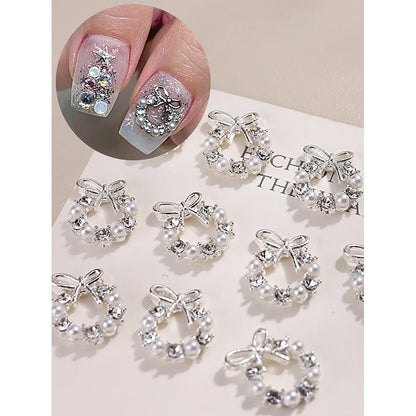 3D Christmas Nail Art Charms; Gold & Silver Bows and Wreaths; Cute Winter Designs for DIY Manicures and Salon Accessories