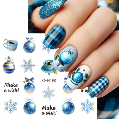 30pcs Cartoon Christmas Mini Nail Stickers Set Snowman, Snowflake, Penguin, Candy Adhesive Nail Decals Winter Manicure Sliders