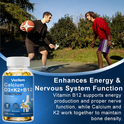 Calcium Vitamin D3 K2 B12 for Muscle, Nerve, Bone, Joint Mobility Health and Calcium Absorption