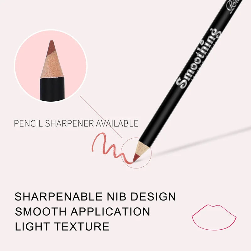 12 Colors Smooth Matte Lip Liner Pencil Waterproof Long Lasting Non-Fade Lip Contour Pen Natural Nude Brown Shades