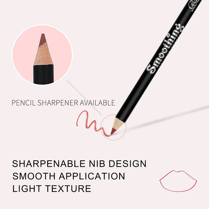 12 Colors Smooth Matte Lip Liner Pencil Waterproof Long Lasting Non-Fade Lip Contour Pen Natural Nude Brown Shades