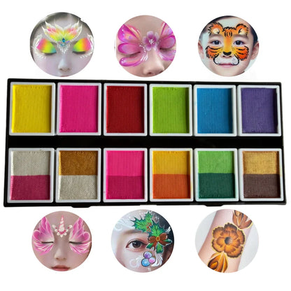 Professional Body Art 12 Colors Pastel Neon UV Color Rainbow Split Cake Face Paint Palette for Halloween Christmas