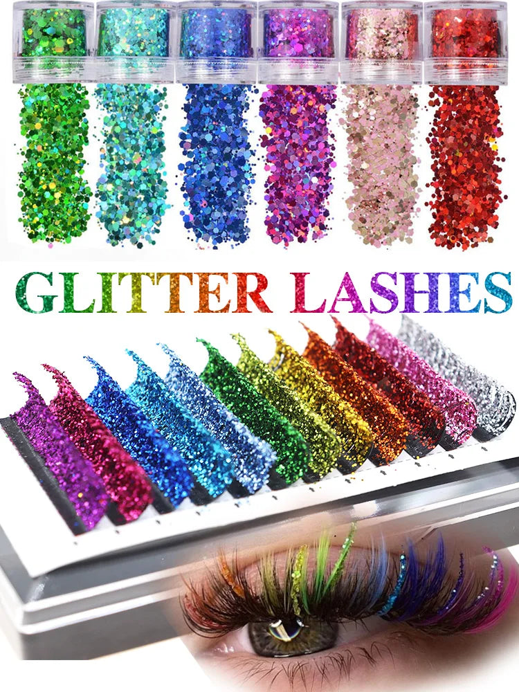 Christmas Mix Color Glitter Lashes Fashion Shiny Colorful Russian Volume Individual Eyelash Extensions Colors Glitter Lashes
