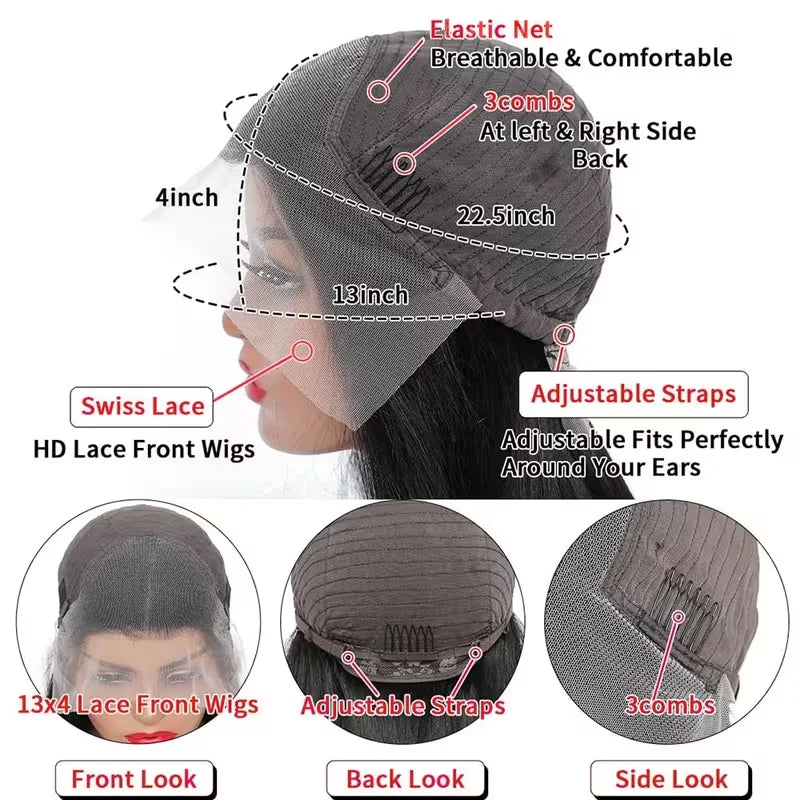 250% 13x6 HD Lace Front Wig Pre Plucked Pre Bleached Transparent Lace Frontal Wig with Baby Hair Deep Curly Wave Human Hair Wigs