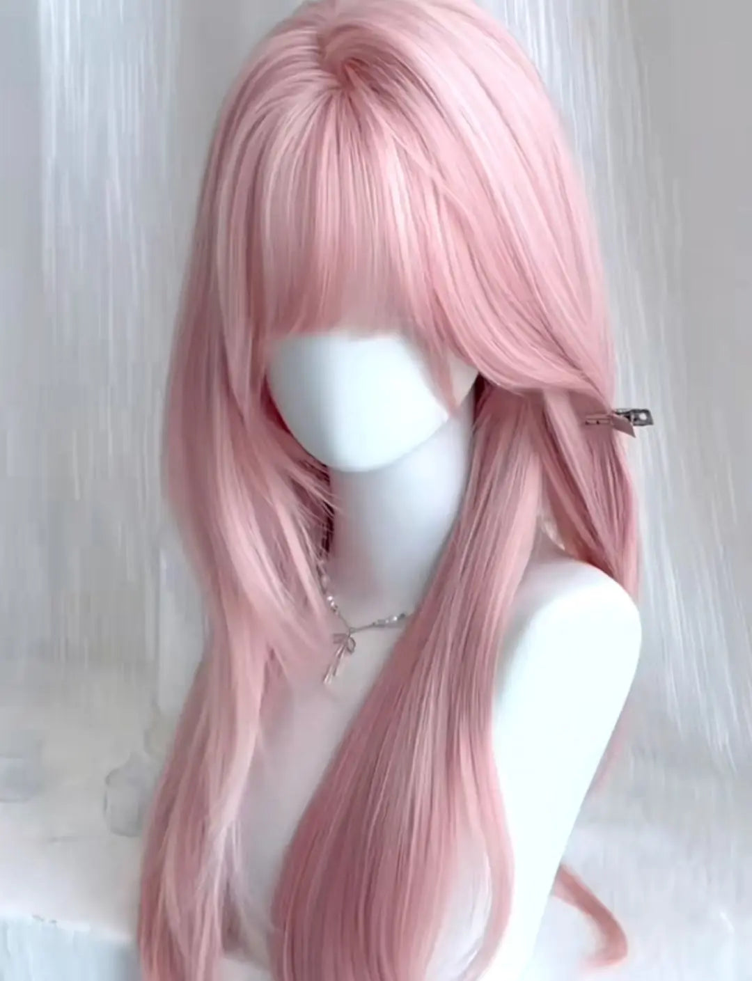 Ashely Pink Wig for Women Hair Wig with Bangs High Temperature Fibers Lolita Cute Layered Wig Synthetic Wigs Headband 가발 Парик