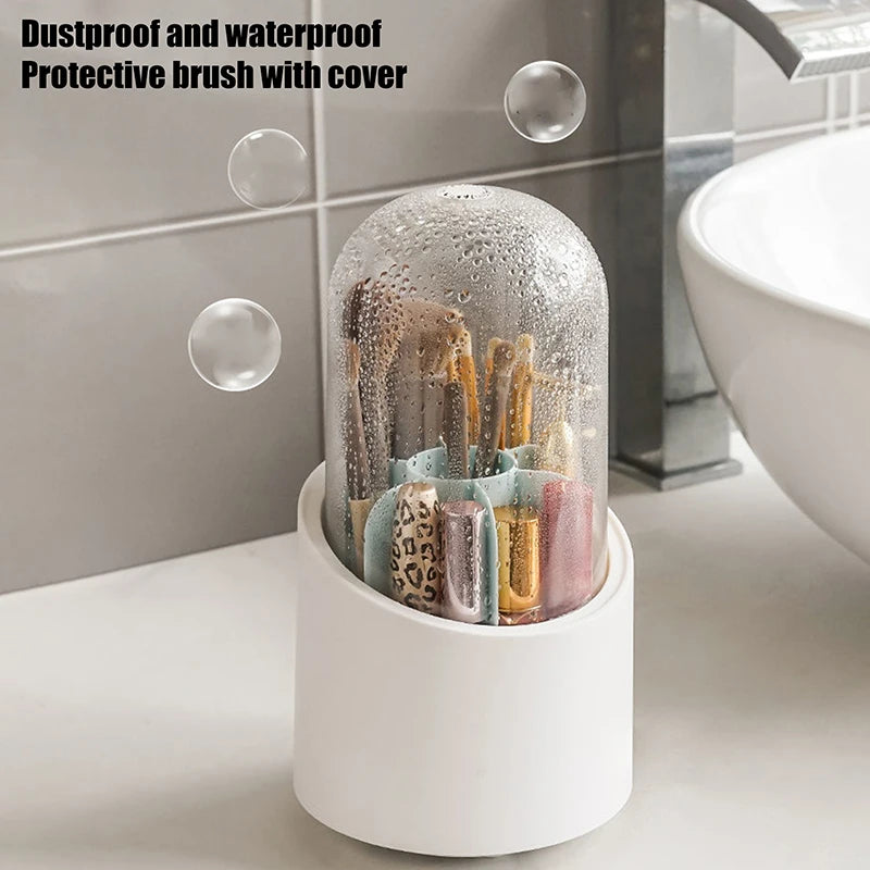 360° Rotating Makeup Brush Bucket With Dust-proof Cover Cosmetic Storage Box