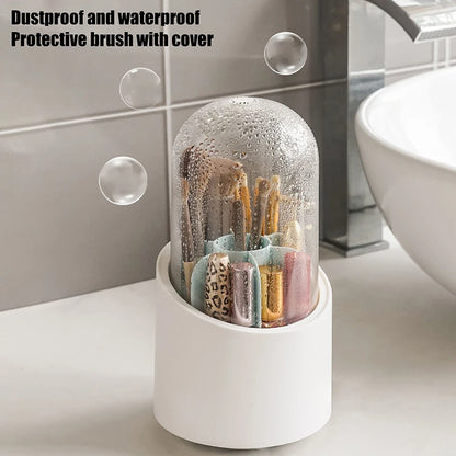 360° Rotating Makeup Brush Bucket With Dust-proof Cover Cosmetic Storage Box