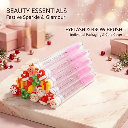 10pcs Christmas Mascara Eyelash Brush in Tube with Santa Claus Cap, Dust-Proof Reusable Mascara Wand Lash Applicator Makeup Tool