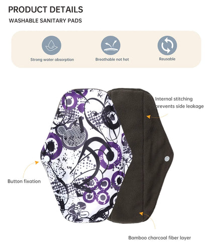 10Pcs Mixed 3 Sizes Reusable Cloth Menstrual Pads with Storage Bag, Washable Soft Sanitary Napkins Set.
