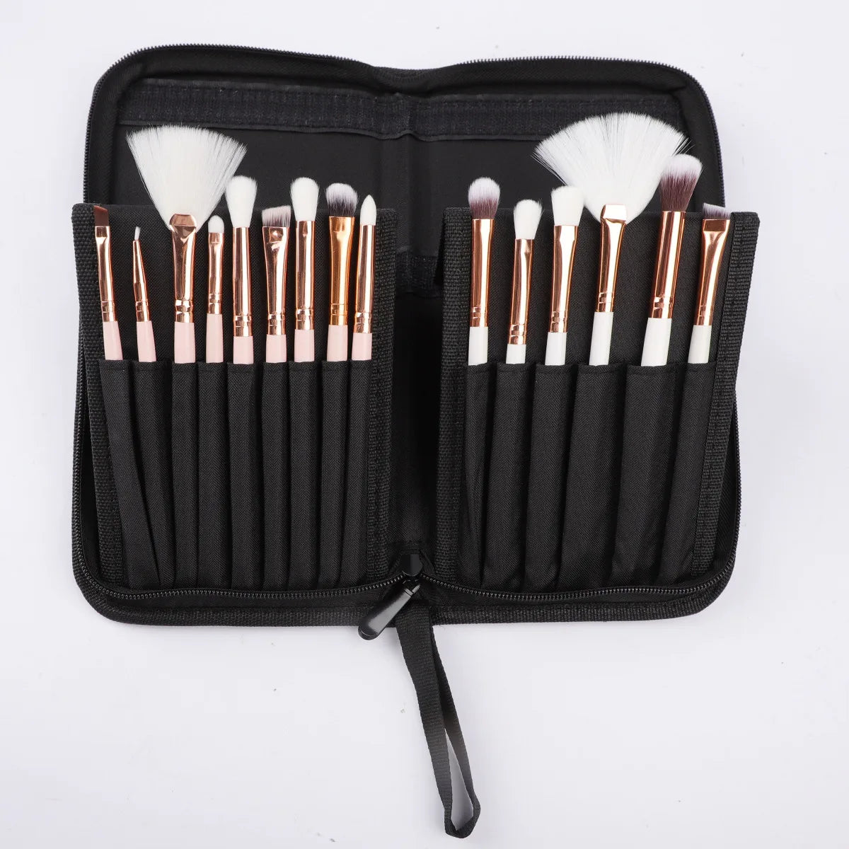 Large Black Foldable Makeup Bag 14-40 Hole Storage Organizer for Beauty Brushes Cosmetic Pouch with Handles