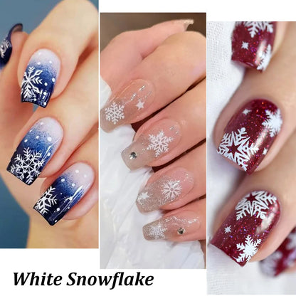 30Sheet/Set Christmas Nail Stickers 3D White Self Adhesive Snowflake Nail Sliders DIY Children New Year Stickers for Nails