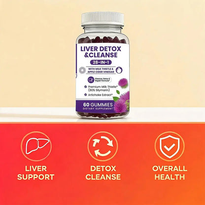 Milk Thistle Liver Support Gummies 28-in-1 Herbal Blend Apple Cider Vinegar Artichoke Daily Liver Wellness 60 Count