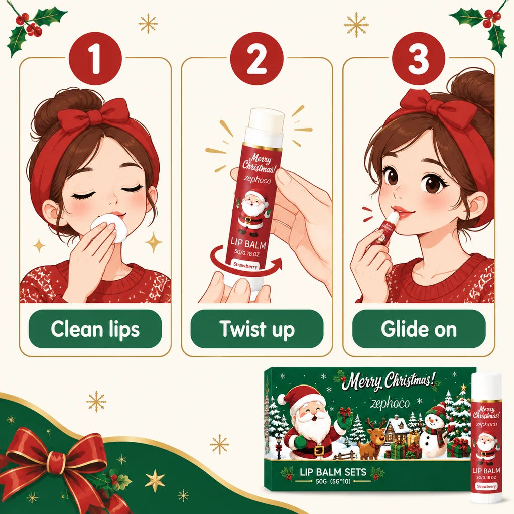Christmas Lip Balm Gift Set 10 Count Assorted Fruit Flavors Stocking Stuffers Nourishing Moisturizing for Women 5g Fro Dry Skin