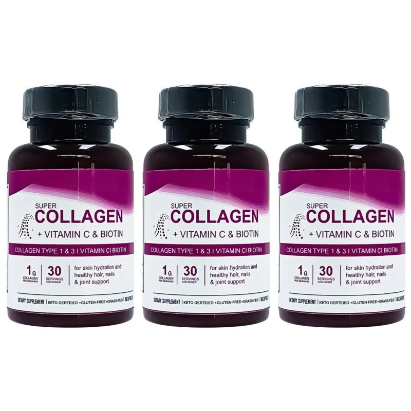Collagen Capsules for Skin Hydration, Strong Hair & Nails Joint Support, Type 1 &3 Collagen with Vitamin C & Biotin, 60 Capsules