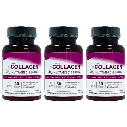 Collagen Capsules for Skin Hydration, Strong Hair & Nails Joint Support, Type 1 &3 Collagen with Vitamin C & Biotin, 60 Capsules