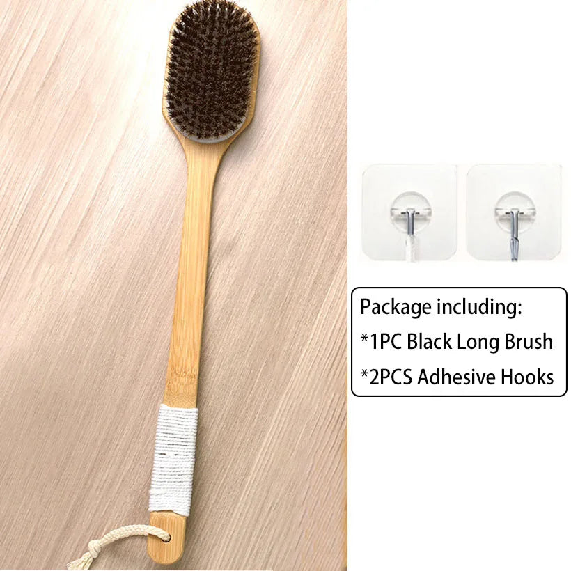 Exfoliating Back Scrubber for Shower with Curved Long Handle, Wet or Dry Brushing, Body Exfoliator Back Washer Bath Tool