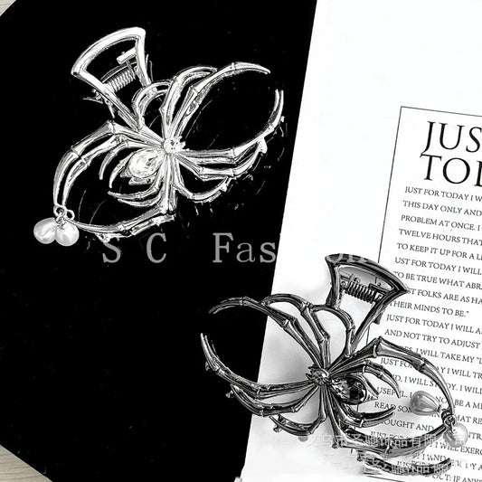 1Pcs Halloween Black Spider Hair Claw Clips with Pearl Charm Design,Metal Gothic Punk Hair Clips Strong Hold Hair Accessories