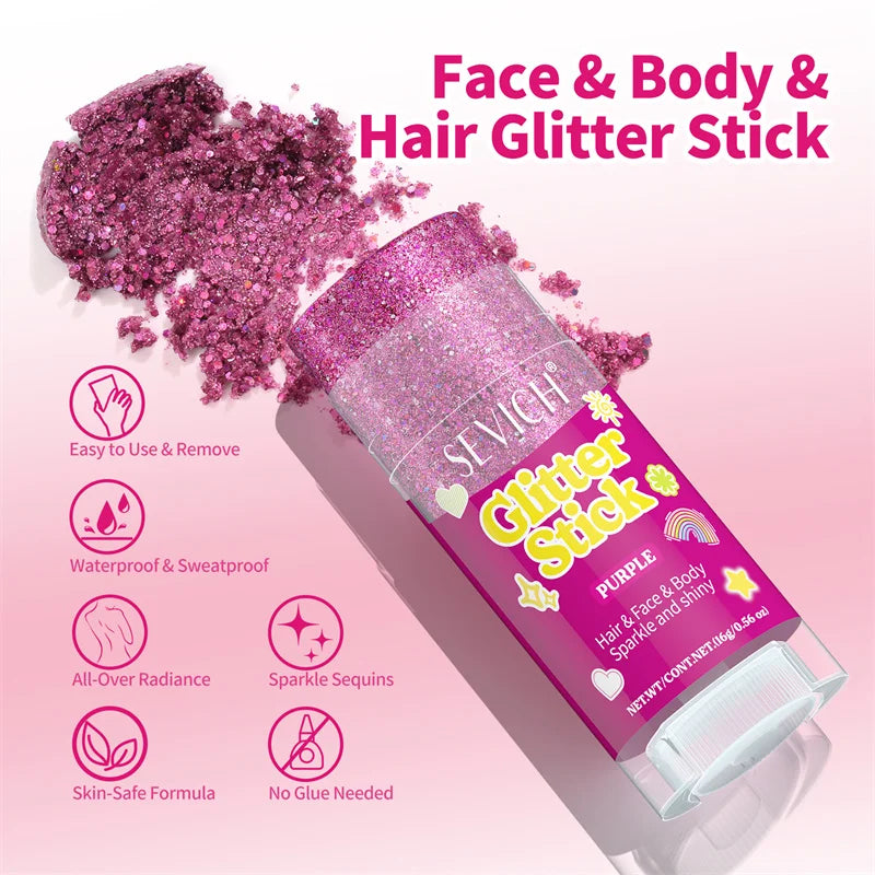 Sparkling Sequins Glitter Gel Stick 8 Colors Sequin Body Glitter Cosmetic Stick Hair Glitter Stick Festival Makeup for Christmas