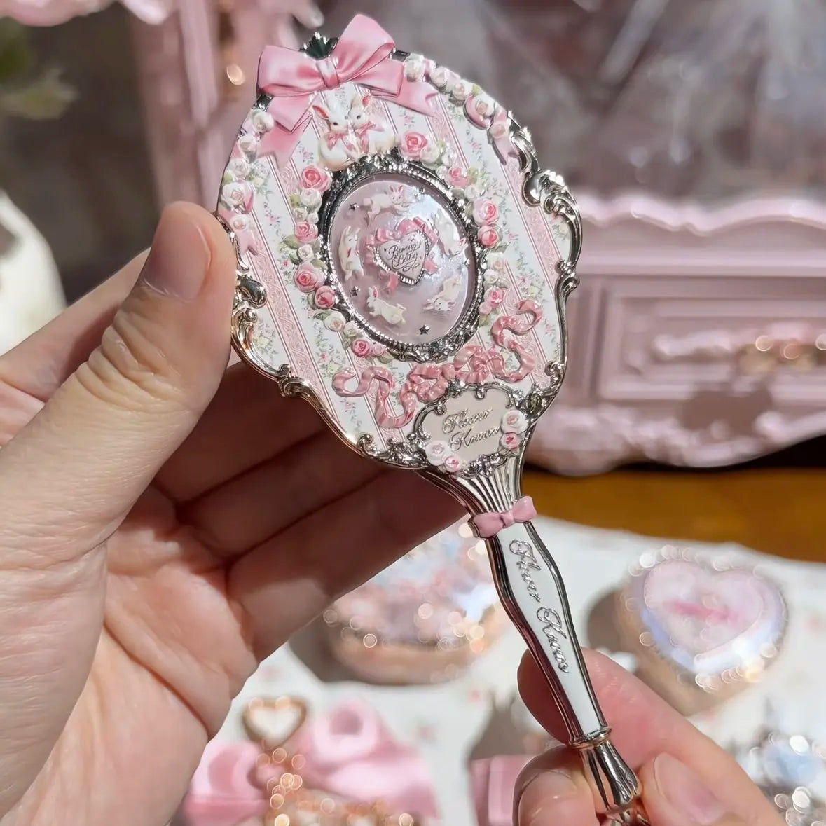 Flower Know Bunny Garde Series Compact Handheld Mirror Portable Cosmetic Makeup Mirror