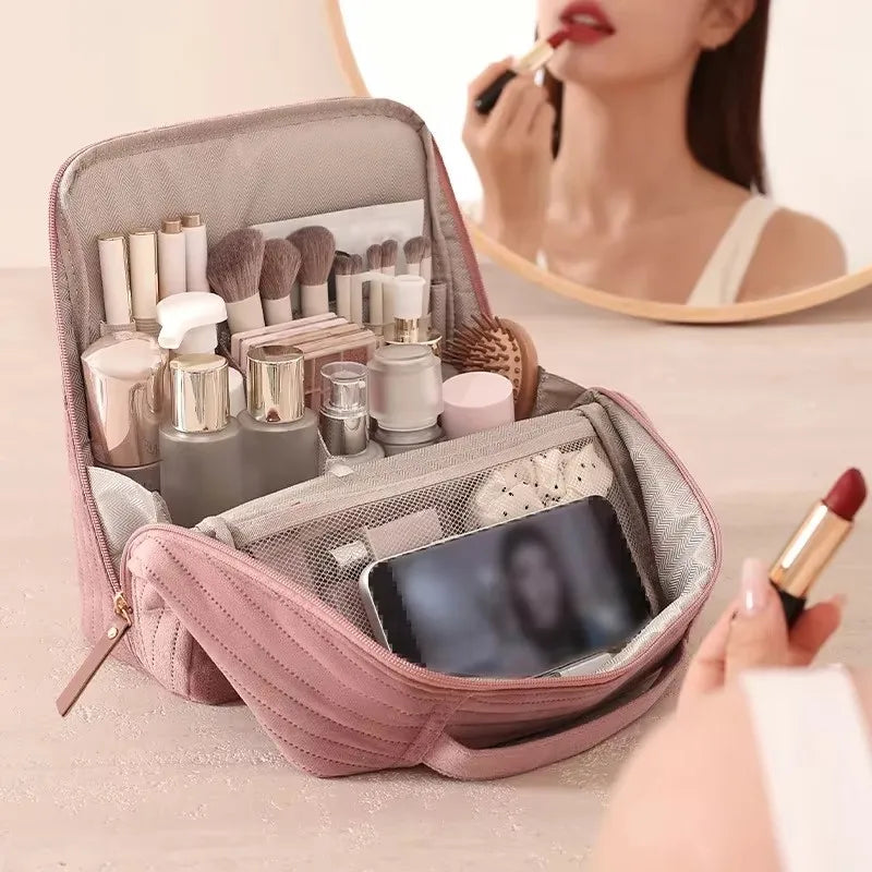 Vertical Makeup Bag for Travel,Upright Makeup Bag Large Capacity Portable Cosmetic Women Portable Cosmetic Case