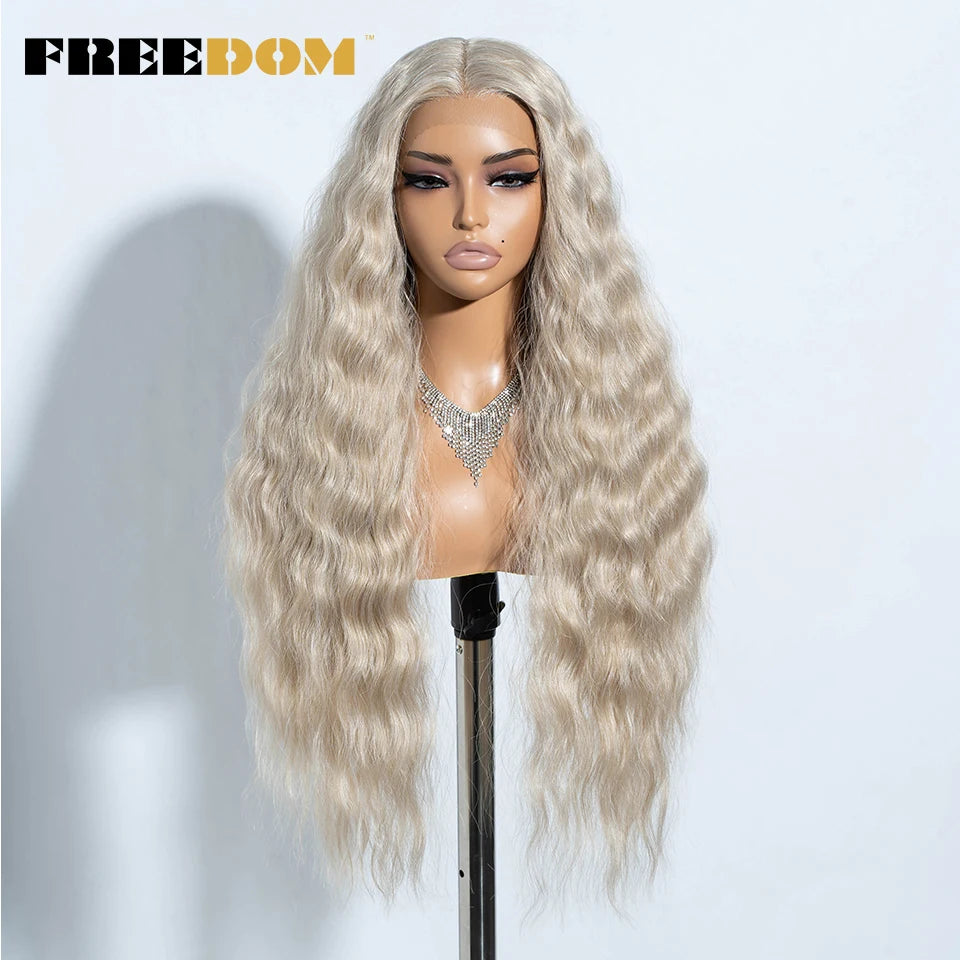 FREEDOM Synthetic Lace Front Wigs For Women Easy Wear Long Curly Wavy Ombre Blonde Ginger Lace Wigs Heat Resistant Cosplay Wigs