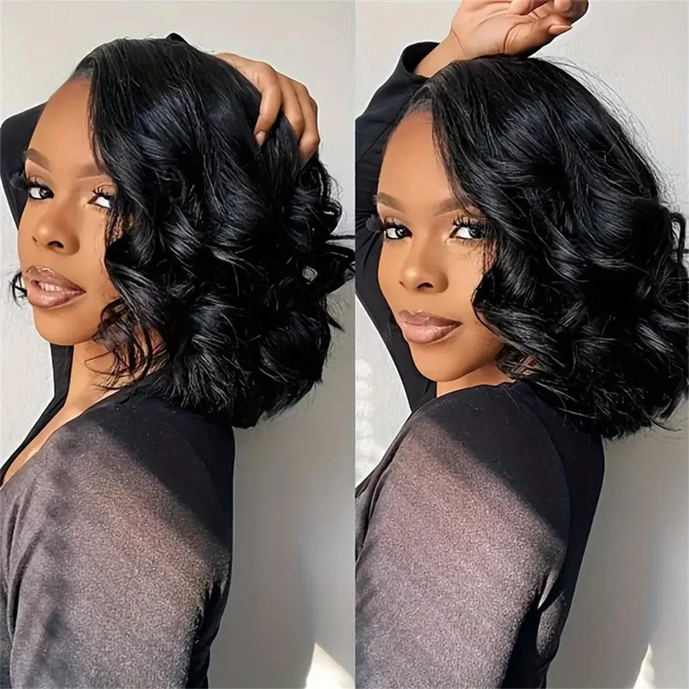 Loose Bouncy Wave Short Bob Wigs Raw Vietnamese Virgin Hair Side Part Body Wave Human Hair Lace Frontal Pre Cut 13x4 Hd Lace Wig