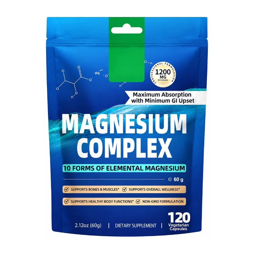 Magnesium Complex Capsules,Bone, Muscle, Heart Health,Restful Sleep,10 Forms of Elemental Magnesium for Absorption,120 Capsules