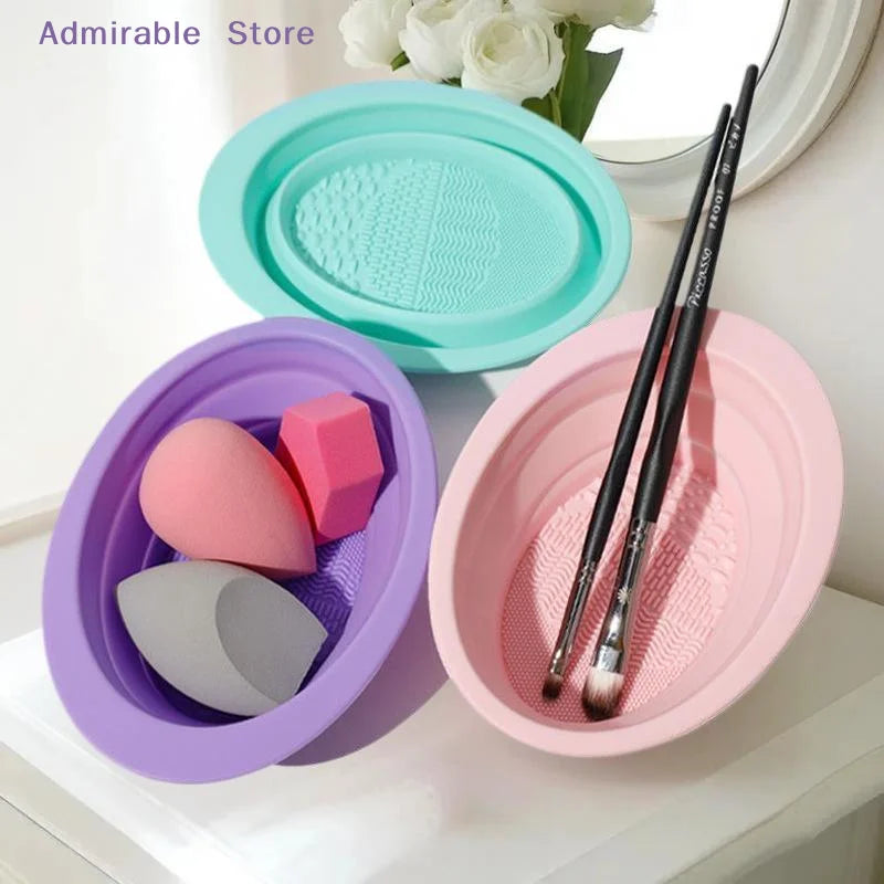 wSoft Silicone Makeup Brush Cleaner Folding Powder Puff Cleaning Bowl Eyeshadow Brushes Wash Clean Mat Beauty Tools Scrubber Box