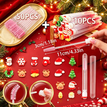 60Pcs Christmas Eyelash Brush with Tube Replaceable Mascara Wand Spoolie Dustproof Lash Tech Supplies Reusable Eyebrow Xmas Gift